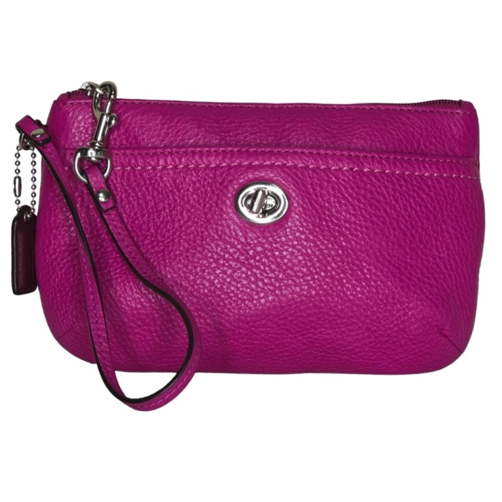Coach Park Leather Medium Wristlet Poppy Hot Pink
